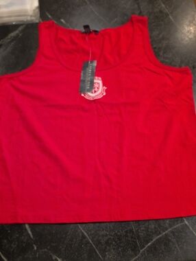 NWT Lauren Ralph Lauren Red Tank Top With White Crest Embroidery Sz Large